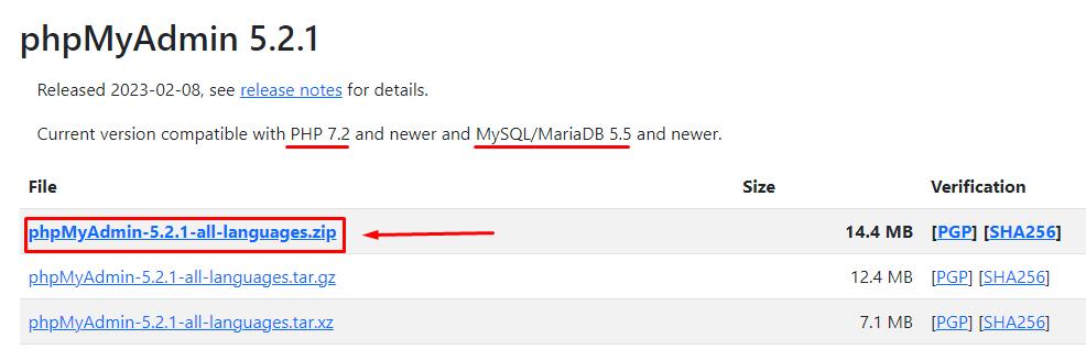 phpMyAdmin Download Page